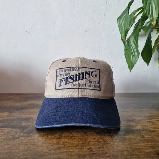 Vintage American Baseball Hat Snapback cap one size adjustable beige navy fishing
