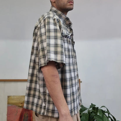 Vintage Carhartt Boxy Fit Cropped Shirt Short Sleeve XL check brown Button Up Skater Y2K Surf