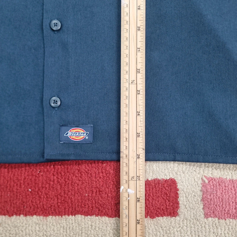 Vintage Dickies Boxy Fit Cropped Shirt Short Sleeve XL plain Navy Button Up Skater Y2K Surf