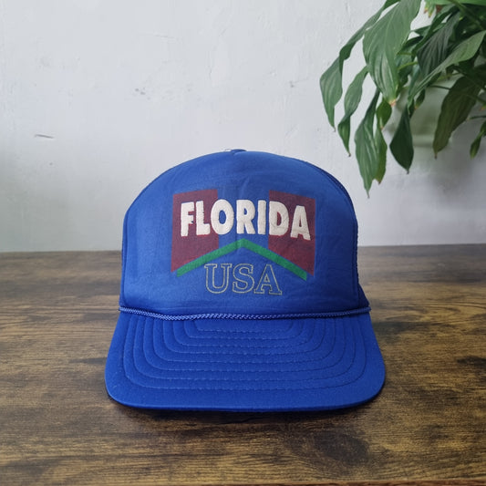Vintage American Trucker Hat Snapback cap one size adjustable blue Florida USA