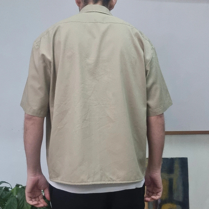 Vintage Dickies Boxy Fit Cropped Shirt Short Sleeve large plain Beige Button Up Skater Y2K Surf