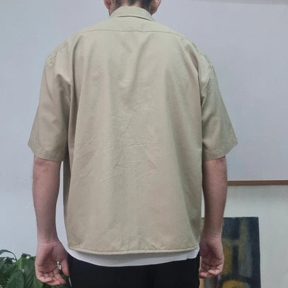 Vintage Dickies Boxy Fit Cropped Shirt Short Sleeve large plain Beige Button Up Skater Y2K Surf