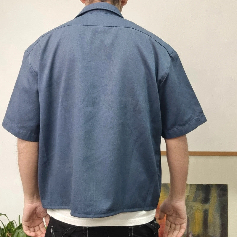 Vintage Dickies Boxy Fit Cropped Shirt Short Sleeve large plain Black Button Up Skater Y2K Surf