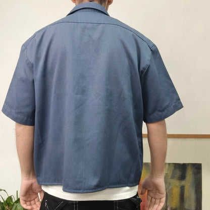 Vintage Dickies Boxy Fit Cropped Shirt Short Sleeve large plain Black Button Up Skater Y2K Surf