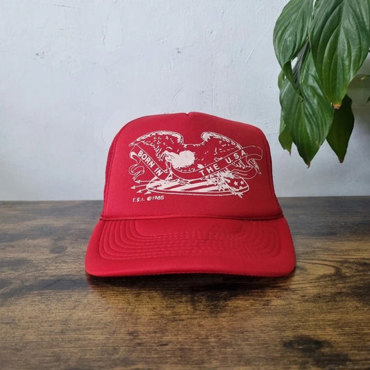 Vintage Bruce Springsteen Trucker Hat Snapback cap one size red born in the USA 1985