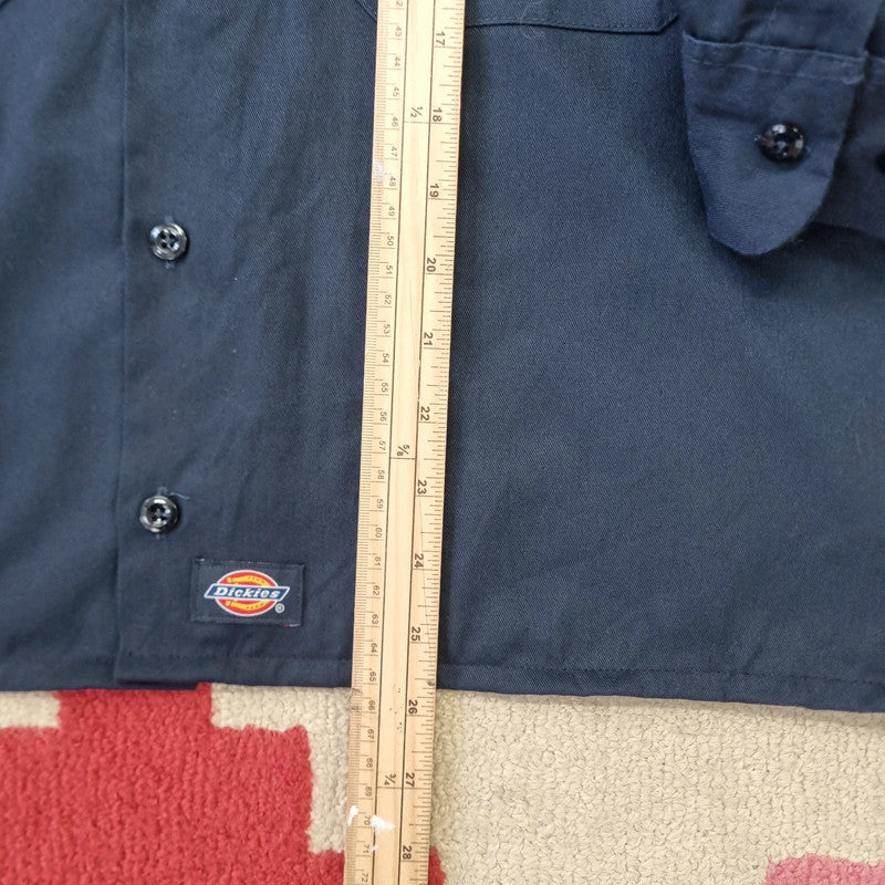 Vintage Dickies Boxy Fit Cropped Shirt Long Sleeve XL plain Blue Button Up Skater Y2K Surf