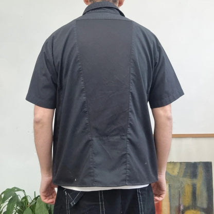 Vintage Dickies Boxy Fit Cropped Shirt Short Sleeve Medium plain Black Button Up Skater Y2K Surf