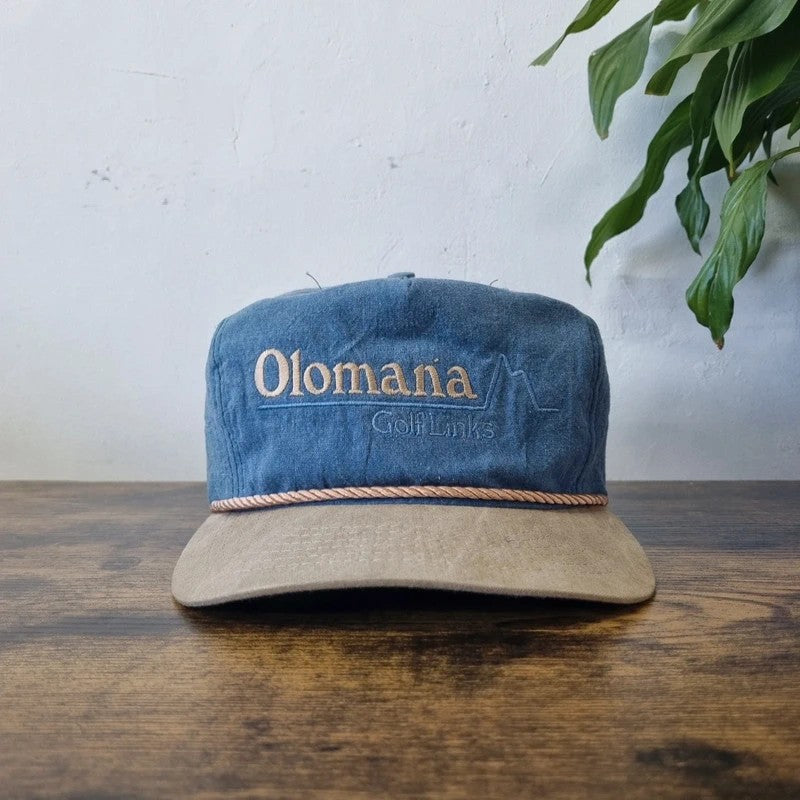 Vintage American Trucker Hat Snapback cap one size adjustable blue beige olomana