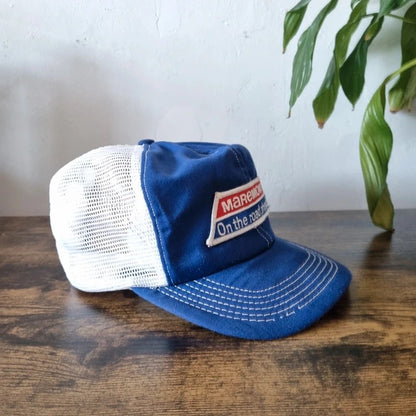 Vintage American Trucker Hat Snapback cap one size adjustable blue white maremont