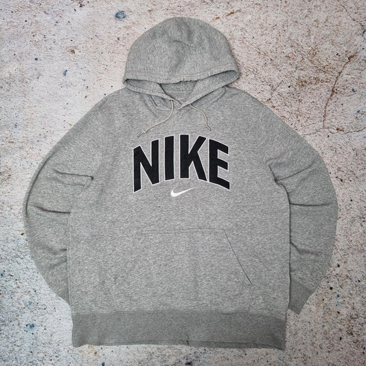 Nike Hoodie Logo Big Spellout Centre Swoosh Size XL Vintage Retro Hooded Grey
