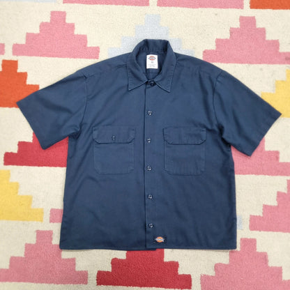 Vintage Dickies Boxy Fit Cropped Shirt Short Sleeve Medium navy navy Button Up Skater Y2K Surf
