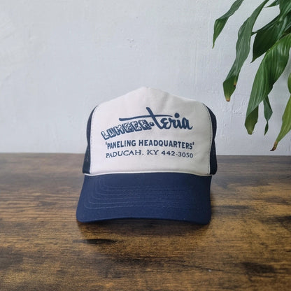 Vintage American lumber Trucker Hat snapback cap one size adjustable 90s navy white