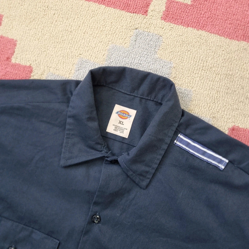 Vintage Dickies Boxy Fit Cropped Shirt Long Sleeve XL plain Blue Button Up Skater Y2K Surf