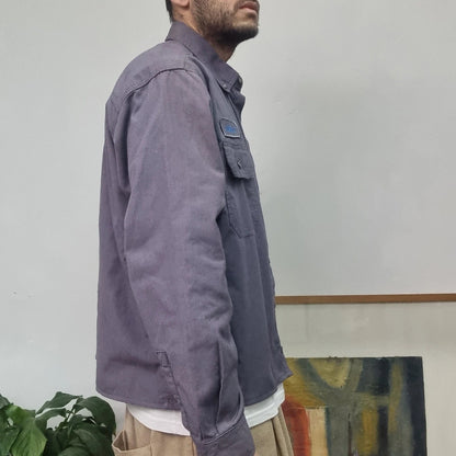 Carhartt FR Boxy Fit Cropped Shirt long Sleeve large plain grey Button Up Skater Y2K Surf