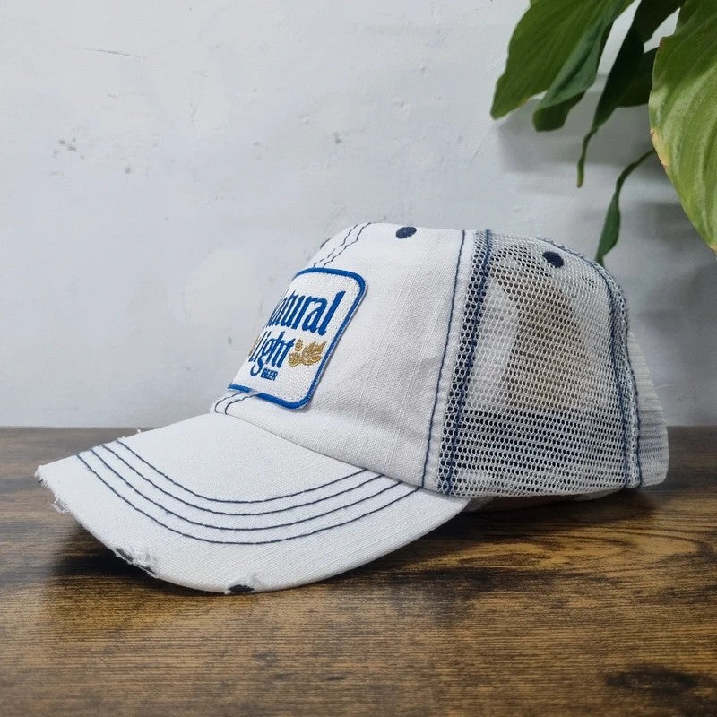 Vintage American Baseball Hat Snapback cap one size adjustable blue white natural light beer