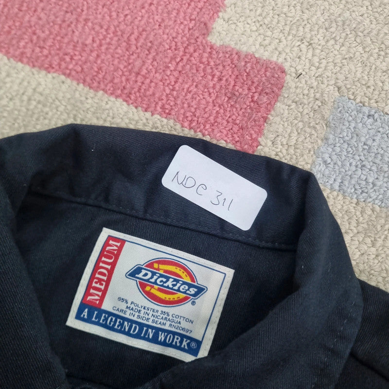 Vintage Dickies Boxy Fit Cropped Shirt Short Sleeve Medium plain Black Button Up Skater Y2K Surf