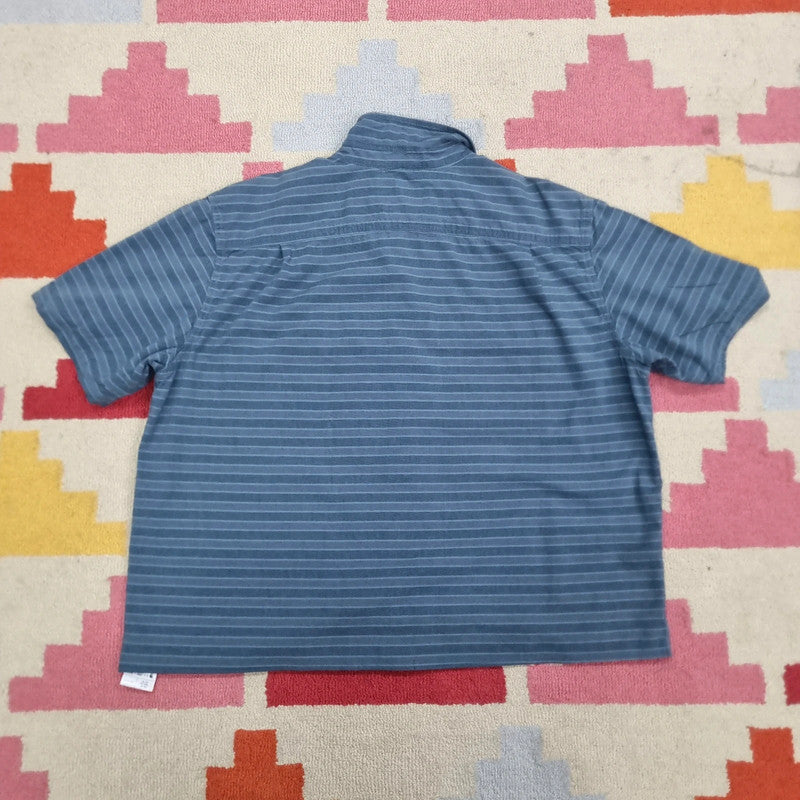 Carhartt Boxy Fit Cropped Shirt Short Sleeve XL Striped Blue Button Up Skater Y2K Surf