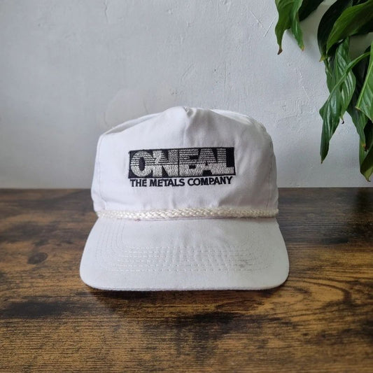 Vintage American Trucker Hat Snapback cap one size adjustable white oh neal metal construction