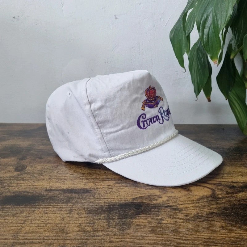 Vintage American Trucker Hat Snapback cap one size adjustable white Crown Royal whisky 90s
