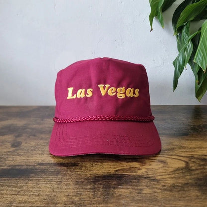 Vintage American Trucker Hat Snapback cap one size adjustable burgundy las vegas