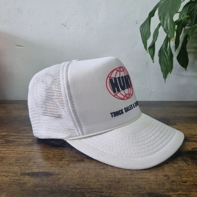 Vintage American Trucker Hat Snapback cap one size white Hunt Truck sales