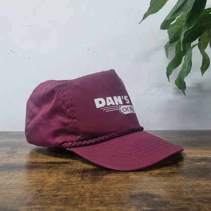 Vintage American Trucker Hat Snapback cap one size adjustable burgundy Dan's of big lake