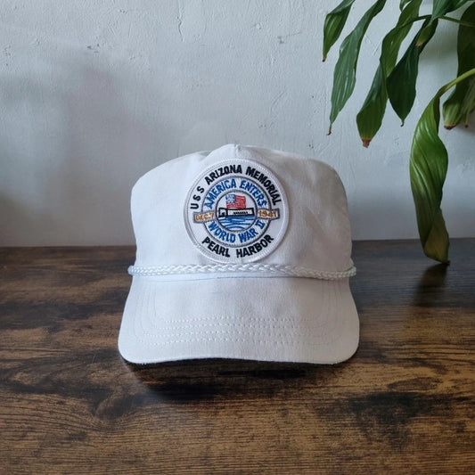 Vintage American Trucker Hat Snapback cap one size adjustable white pearl harbour memorial