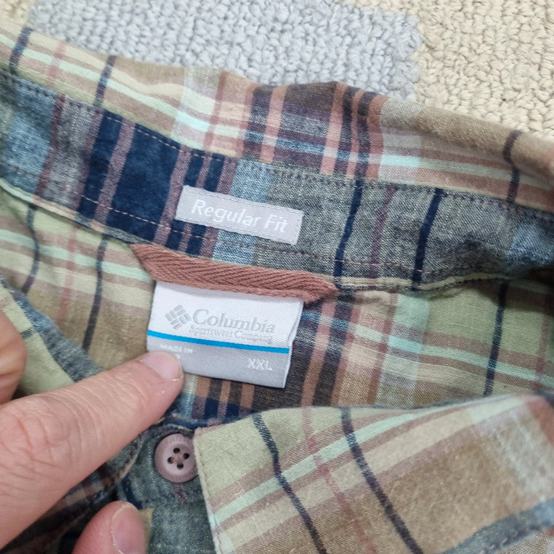 Vintage Columbia Boxy Fit Cropped Shirt short Sleeve XXL Check green Button Up Skater Y2K Surf