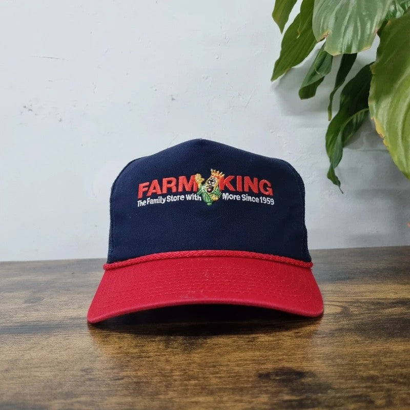 Vintage American Baseball Hat Snapback cap one size adjustable navy red Farm King