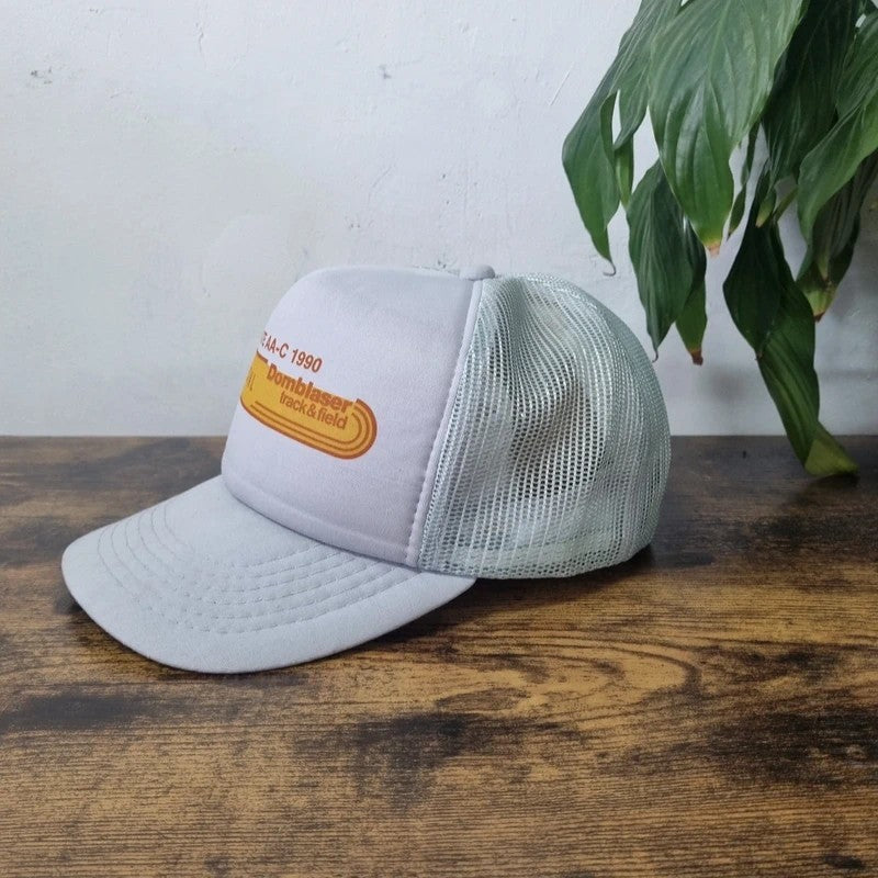 Vintage American Trucker Hat Snapback cap one size adjustable grey track and field 90s