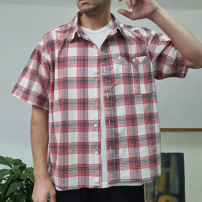 Vintage Columbia Boxy Fit Cropped Shirt short Sleeve XL Check red Button Up Skater Y2K Surf