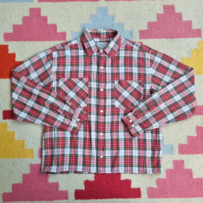 Vintage Carhartt Boxy Fit Cropped Shirt Short Sleeve Medium check red Button Up Skater Y2K Surf