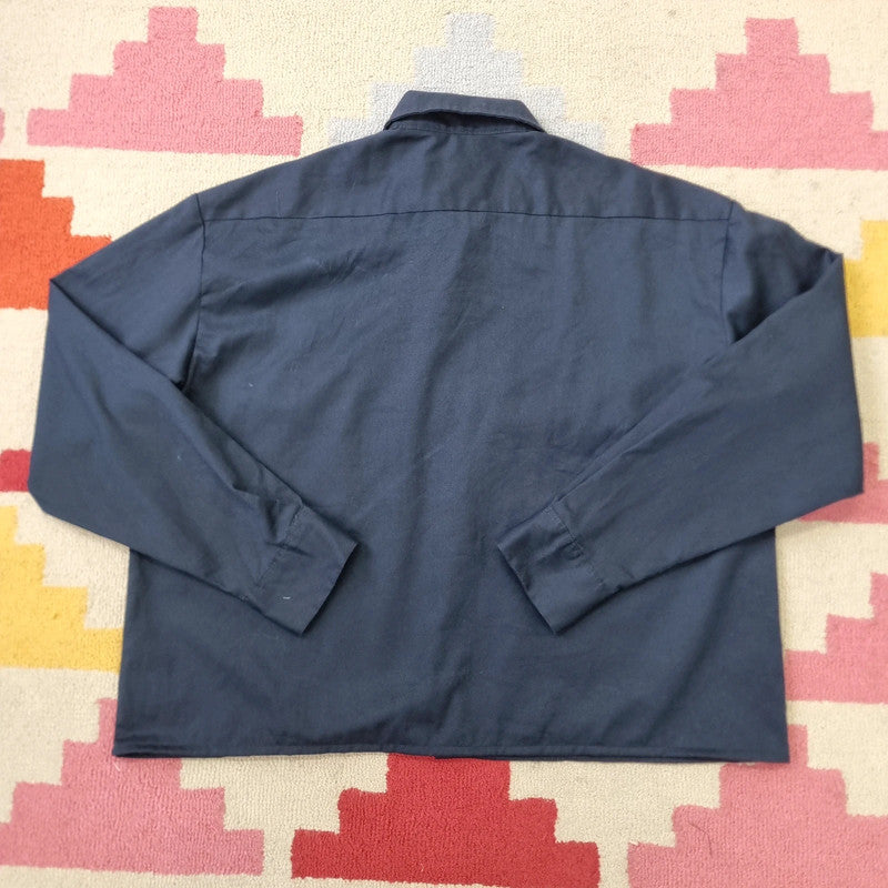 Vintage Dickies Boxy Fit Cropped Shirt Long Sleeve XL plain Blue Button Up Skater Y2K Surf