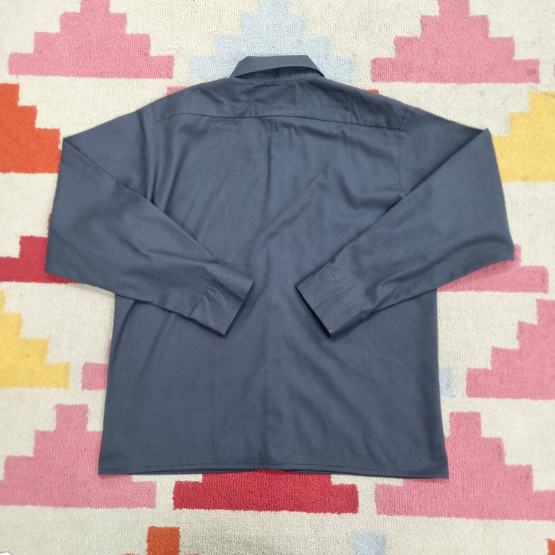 Vintage Dickies Boxy Fit Cropped Shirt long Sleeve Medium plain Grey Button Up Skater Y2K Surf