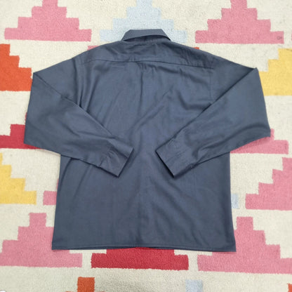 Vintage Dickies Boxy Fit Cropped Shirt long Sleeve Medium plain Grey Button Up Skater Y2K Surf