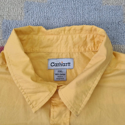 Carhartt Boxy Fit Cropped Shirt Long Sleeve XXL plain Yellow Button Up Skater Y2K Surf