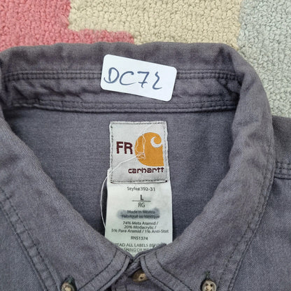 Carhartt FR Boxy Fit Cropped Shirt Long Sleeve Large plain Grey Button Up Skater Y2K Surf