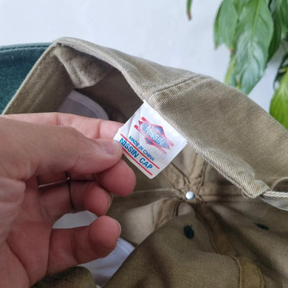 Vintage American Trucker Hat Snapback cap one size adjustable beige green ship belle