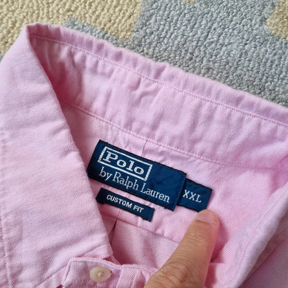 Ralph lauren Boxy Fit Cropped Shirt short Sleeve XL plain pink Button Up Skater Y2K Surf