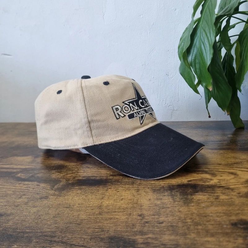 Vintage American baseball Hat Snapback cap one size adjustable beige black ron carter texas