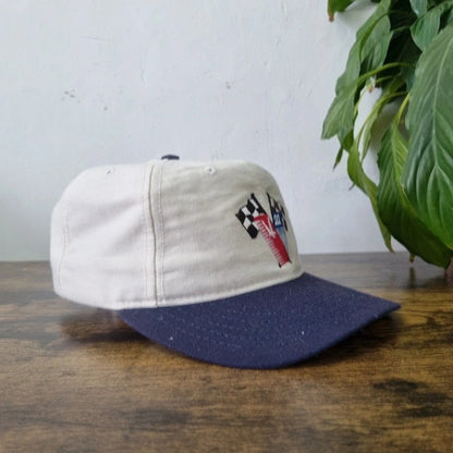 Vintage American Baseball Hat Snapback cap one size adjustable cream navy 90s Valvoline Racing