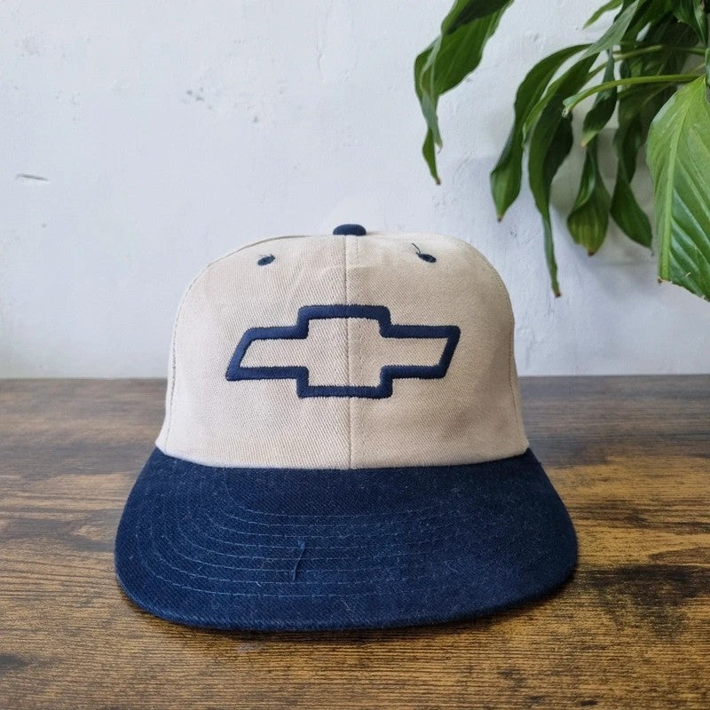 Vintage American Baseball Hat Snapback cap one size adjustable beige navy Chevrolet