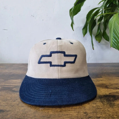 Vintage American Baseball Hat Snapback cap one size adjustable beige navy Chevrolet