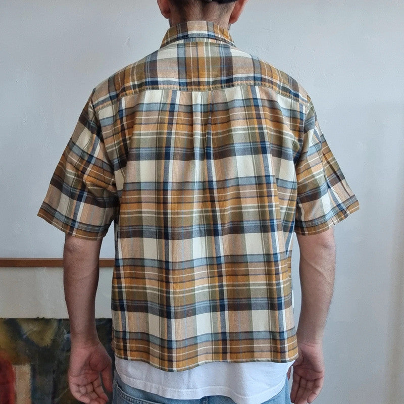 Vintage Woolrich Boxy Fit Cropped Shirt Short Sleeve Medium brown Button Up Skater Y2K Surf