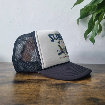 Vintage American Trucker Hat Snapback cap one size adjustable black white St. Thomas