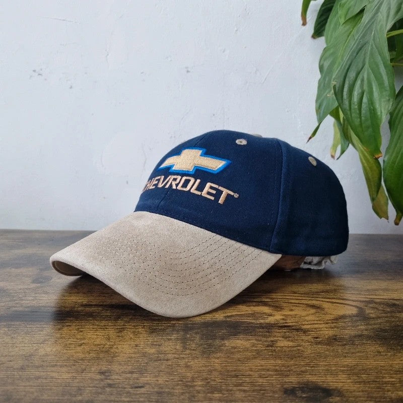 Vintage American Baseball Hat Snapback cap one size adjustable navy beige Chevrolet