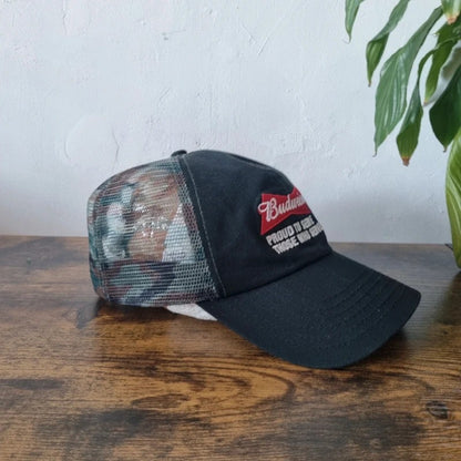 Budweiser Baseball Hat Snapback cap one size adjustable black green camo