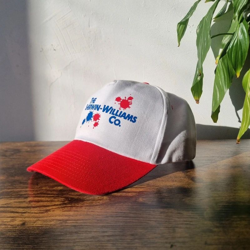 Vintage American baseball Hat Snapback cap one size adjustable red white sherwin williams