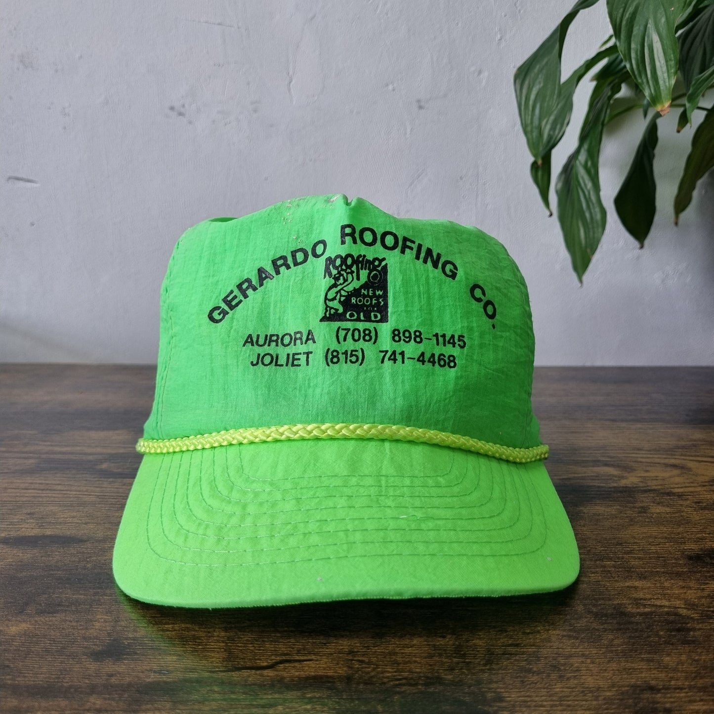 Vintage American Trucker Hat Snapback cap one size adjustable neon green roofing