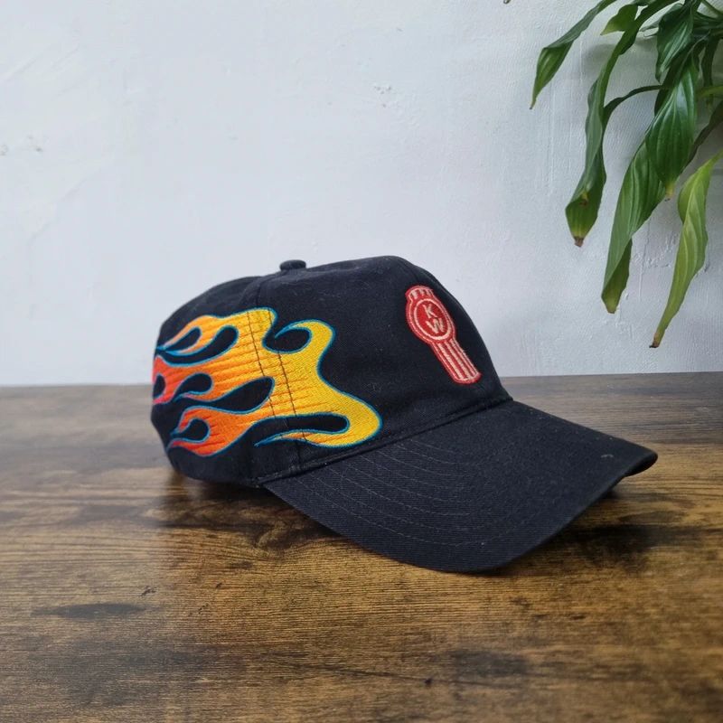 Vintage American Biker Baseball Hat Snapback cap one size adjustable flames black multi